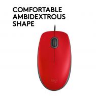 Logitech M110 Optical Mouse Red Wired 910-005489